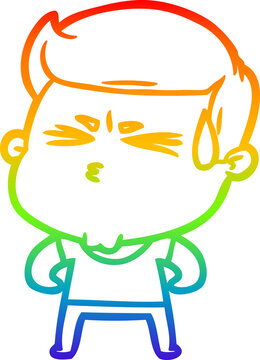 recommend clip art: rainbow gradient line drawing cartoon man sweating