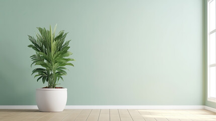 Minimalist House with Sunlit Sage Wall and Tropical Tree in White Pot for Luxury Interior Design Created Using Generative AI