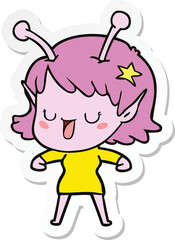 sticker of a happy alien girl cartoon
