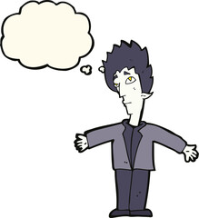 cartoon vampire man with thought bubble
