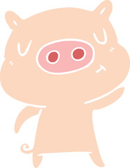 flat color style cartoon content pig