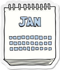 sticker of a cartoon calendar showing month of january