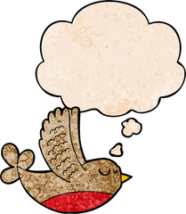 cartoon bird and thought bubble in grunge texture pattern style