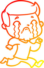 warm gradient line drawing cartoon man crying