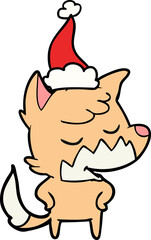 friendly line drawing of a fox wearing santa hat