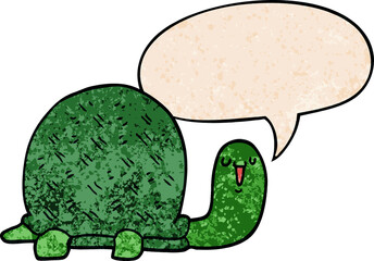 cute cartoon turtle and speech bubble in retro texture style