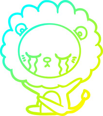 cold gradient line drawing crying cartoon lion