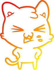 warm gradient line drawing cartoon cat hissing