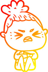 warm gradient line drawing cartoon angry woman