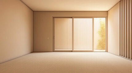 Obraz premium Beige Wall Room with Louver Door to Nature for Home Appliance Product Display Created Using Generative AI