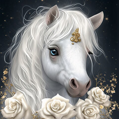 Fototapeta na wymiar Horses with flowers Illustration