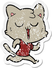 distressed sticker of a cartoon cat singing