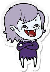 sticker of a cartoon laughing vampire girl