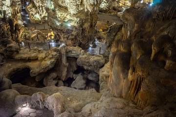 view of Thien Cung Cave, Halong Bay, Vietnam.