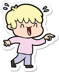 sticker of a cartoon laughing boy