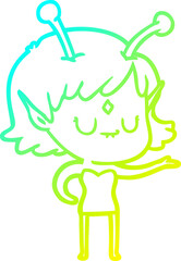 cold gradient line drawing cartoon alien girl