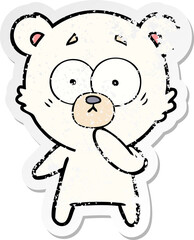 distressed sticker of a nervous polar bear cartoon