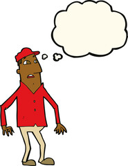 cartoon shocked man with thought bubble