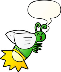 cartoon glow bug and speech bubble in smooth gradient style