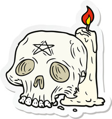 sticker of a cartoon spooky skull and candle