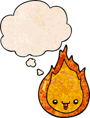 cartoon flame and thought bubble in grunge texture pattern style