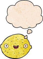 cartoon lemon and thought bubble in grunge texture pattern style