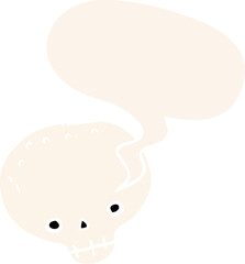 cartoon skull and speech bubble in retro style