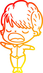 warm gradient line drawing cartoon woman talking