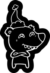 Fototapeta premium cartoon icon of a bear showing teeth wearing santa hat