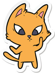 sticker of a confused cartoon cat