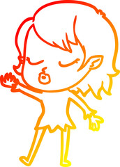 warm gradient line drawing cute cartoon vampire girl