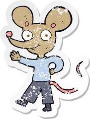 retro distressed sticker of a cartoon waving mouse