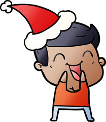 gradient cartoon of a man laughing wearing santa hat