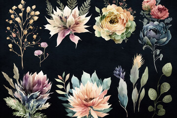 flowers with black background, card