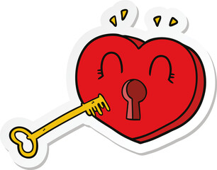 sticker of a cartoon heart with key