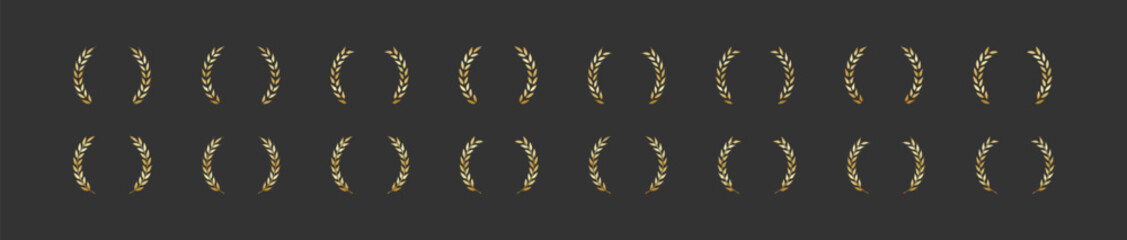Laurel wreath set icon. Gold award chaplet sign symbol on black background. Vector isolated illustration