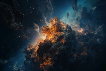 Naklejka na ściany i meble Somewhere in space near Pillars of creation. Science fiction. Elements of this image were furnished by ESA. Generative AI