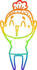 rainbow gradient line drawing cartoon happy old lady