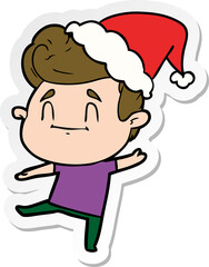 happy sticker cartoon of a man wearing santa hat