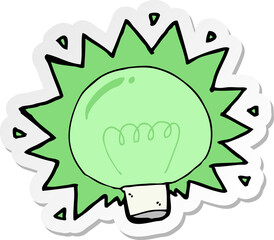 sticker of a cartoon flashing green light bulb