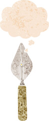 cartoon trowel and thought bubble in retro textured style