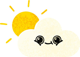 retro illustration style cartoon sun and cloud