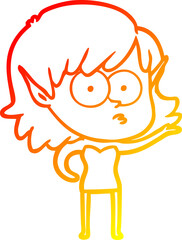 warm gradient line drawing cartoon shocked elf girl