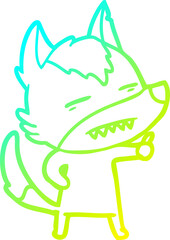 cold gradient line drawing cartoon wolf showing teeth