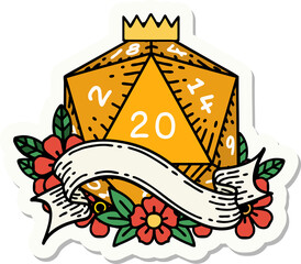 natural twenty D20 dice roll sticker