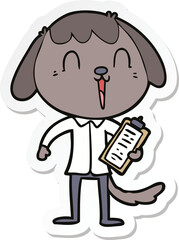 sticker of a cute cartoon dog wearing office shirt