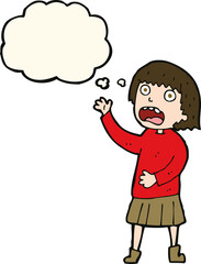 cartoon stressed out woman with thought bubble