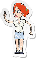 retro distressed sticker of a cartoon woman with great idea