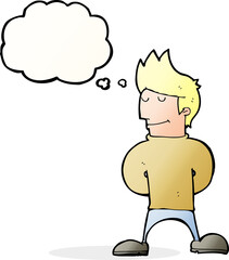 cartoon happy man with thought bubble