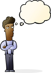 cartoon unimpressed man with thought bubble